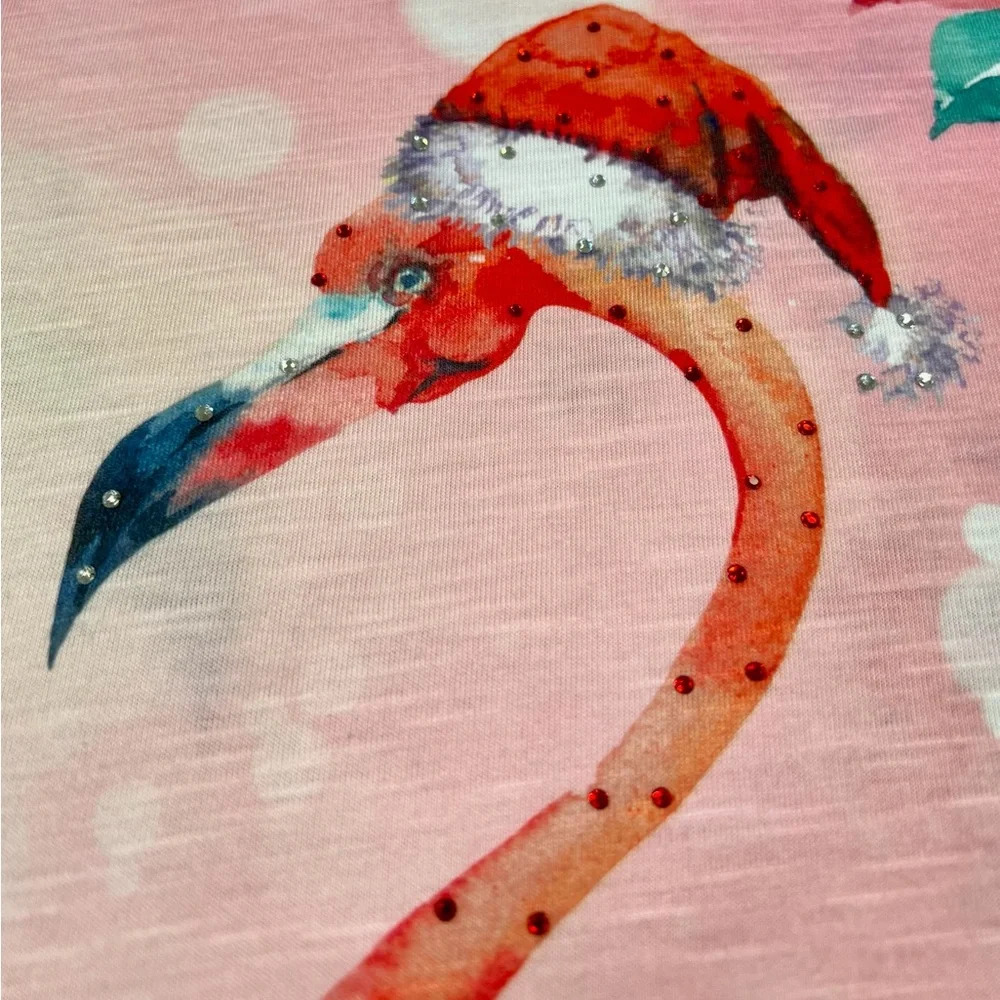 CORAL BAY Tropical Christmas Flamingo Bedazzled Blouse Coastal  Size XL - Picture 6 of 12